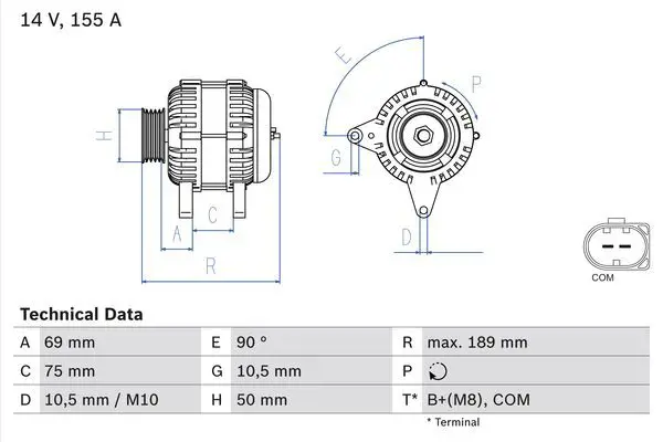 Генератор 155A BOSCH 0 986 047 400