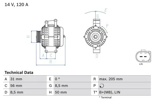 Генератор 120A BOSCH 0 986 049 010