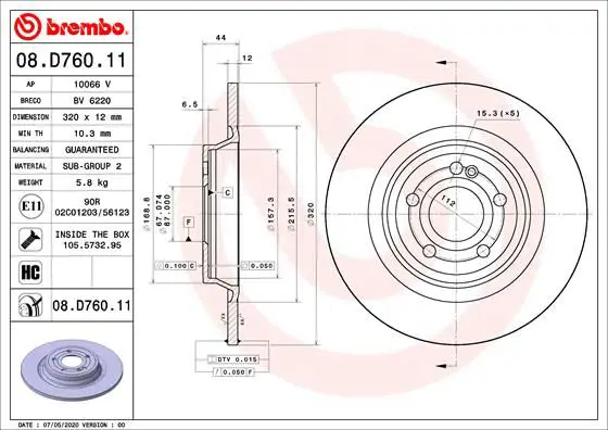 Тормозной диск задний BREMBO 08.D760.11