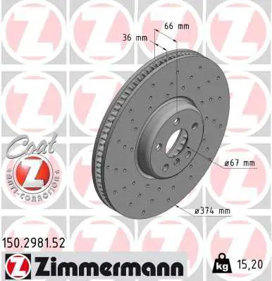 Тормозной диск правый передний ZIMMERMANN 150.2981.52
