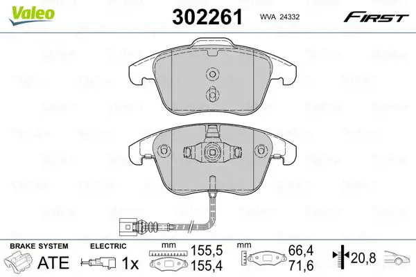 Тормозные колодки передние с датчиком VALEO 302261