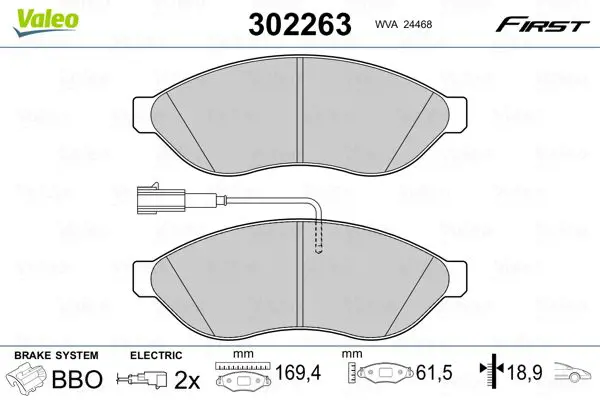 Тормозные колодки передние с датчиком VALEO 302263