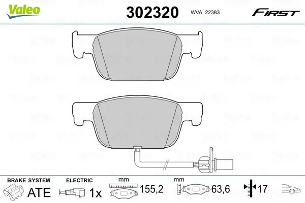 Тормозные колодки передние с датчиком VALEO 302320