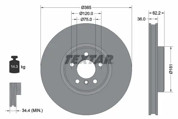 Тормозной диск передний TEXTAR 92161005