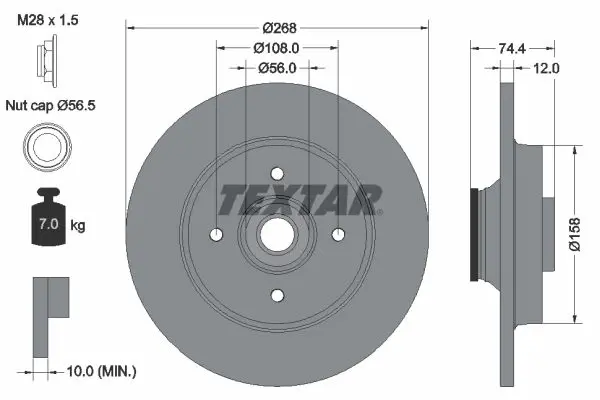 Тормозной диск задний TEXTAR 92168703