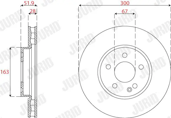 Тормозной диск передний вентилируемый JURID 563280JC