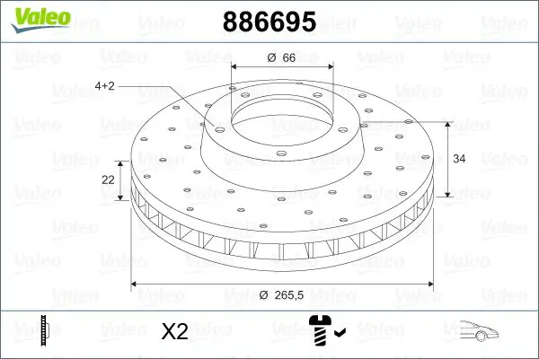 Тормозной диск передний VALEO 886695