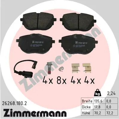 Комплект тормозных колодок, дисковые тормоза ZIMMERMANN 26268.180.2