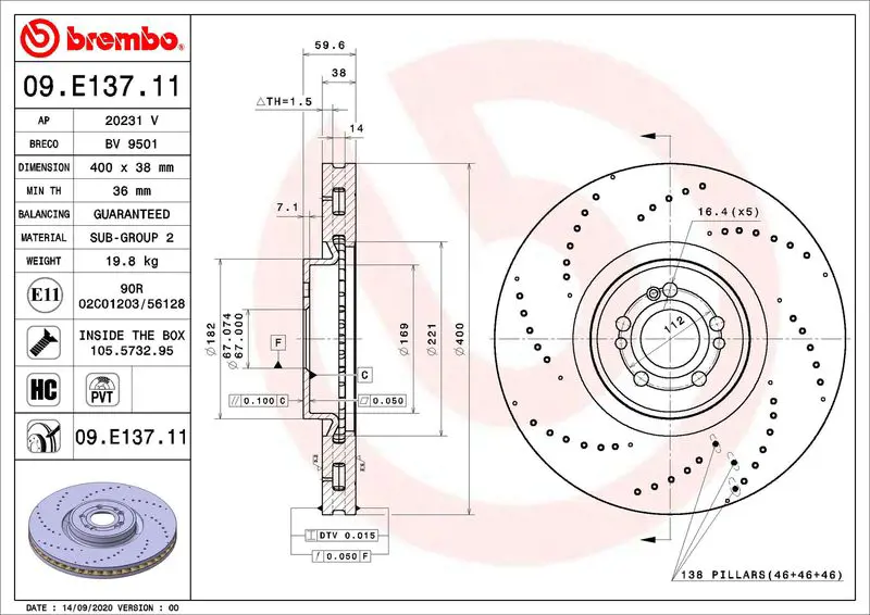 Тормозной диск BREMBO 09.E137.11