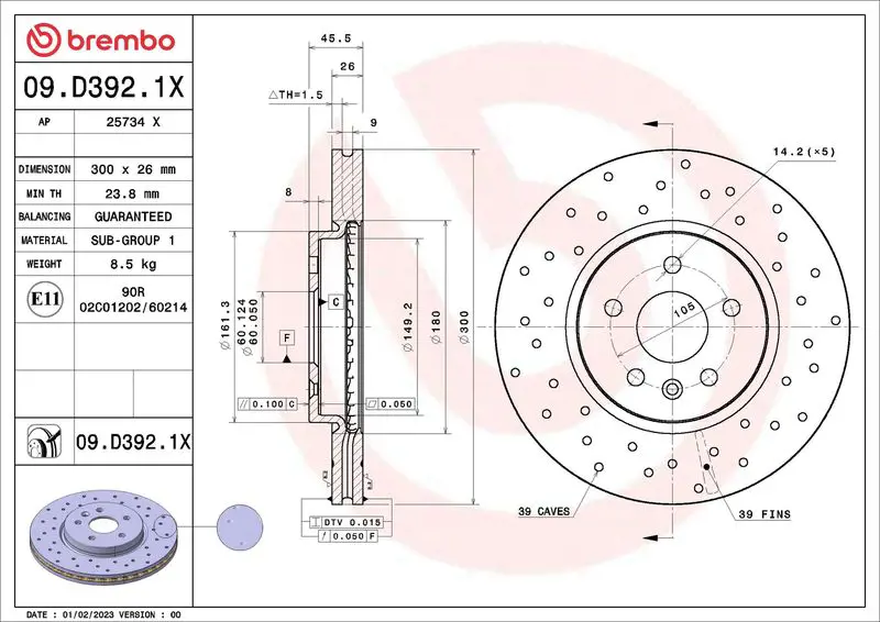 Тормозной диск BREMBO 09.D392.1X