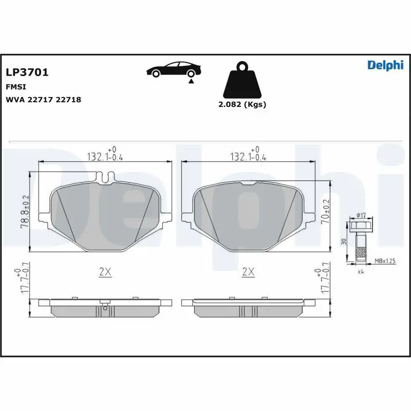 Комплект тормозных колодок, дисковые тормоза DELPHI LP3701