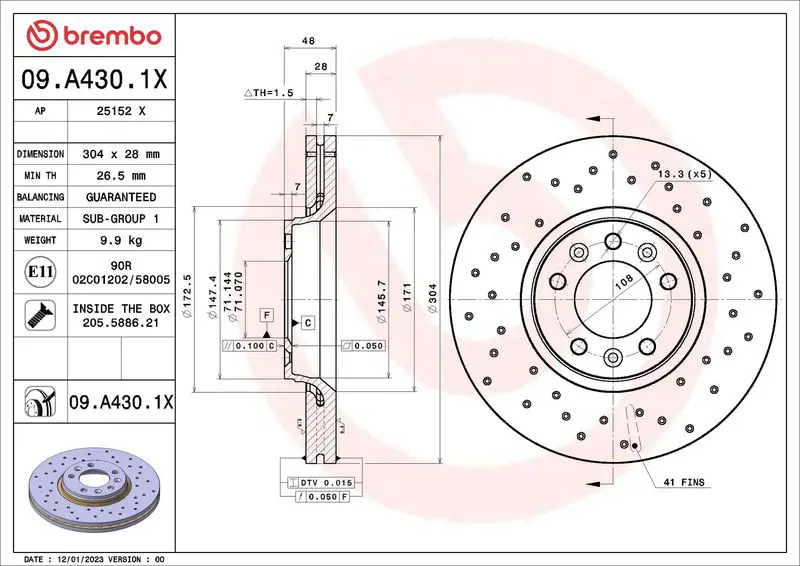Тормозной диск BREMBO 09.A430.1X