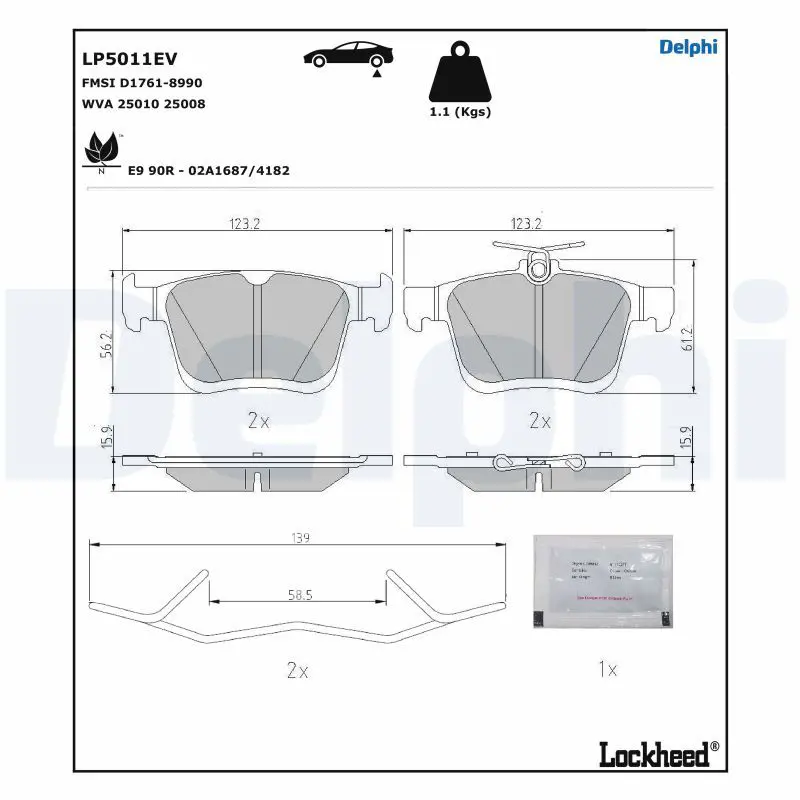 Комплект тормозных колодок, дисковые тормоза DELPHI LP5011EV