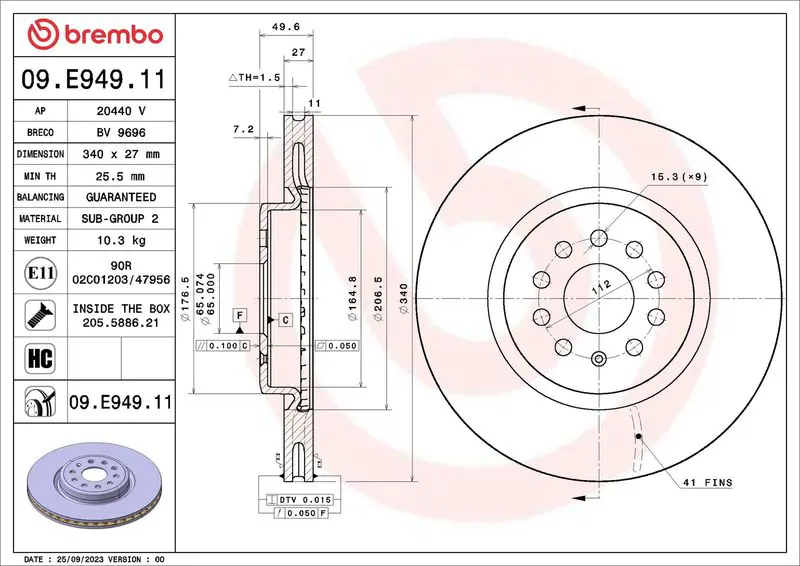 Тормозной диск BREMBO 09.E949.11
