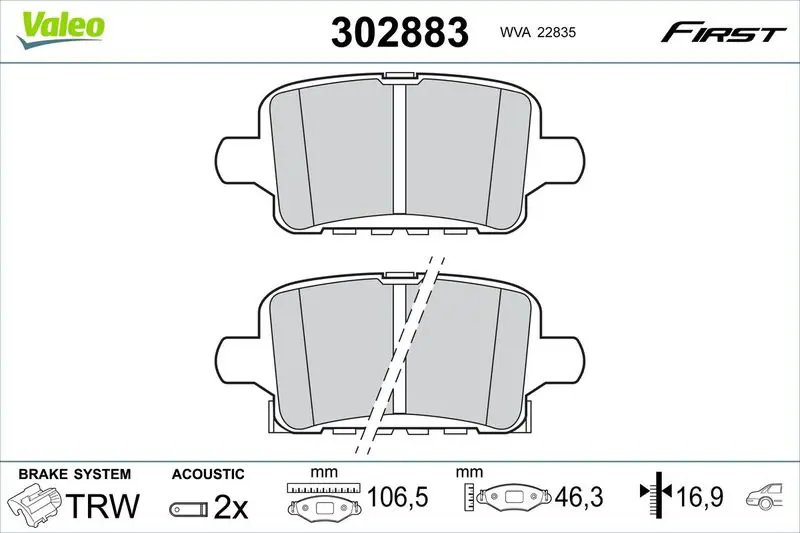 Комплект тормозных колодок, дисковые тормоза VALEO 302883