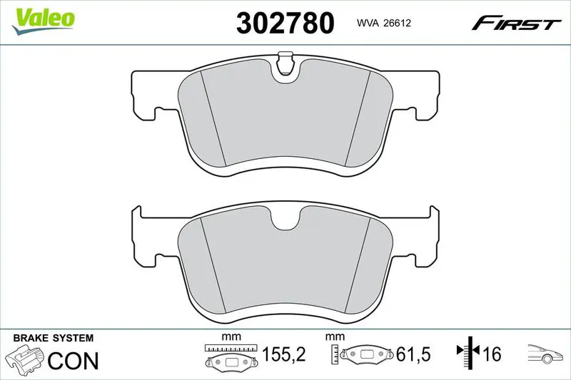 Комплект тормозных колодок, дисковые тормоза VALEO 302780