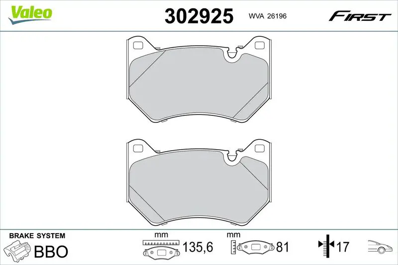 Комплект тормозных колодок, дисковые тормоза VALEO 302925