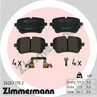 Комплект тормозных колодок, дисковые тормоза ZIMMERMANN 26267.170.2