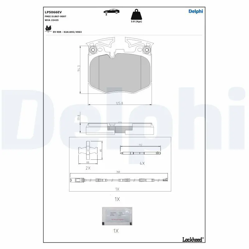 Комплект тормозных колодок, дисковые тормоза DELPHI LP5066EV