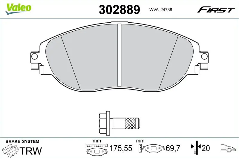 Комплект тормозных колодок, дисковые тормоза VALEO 302889