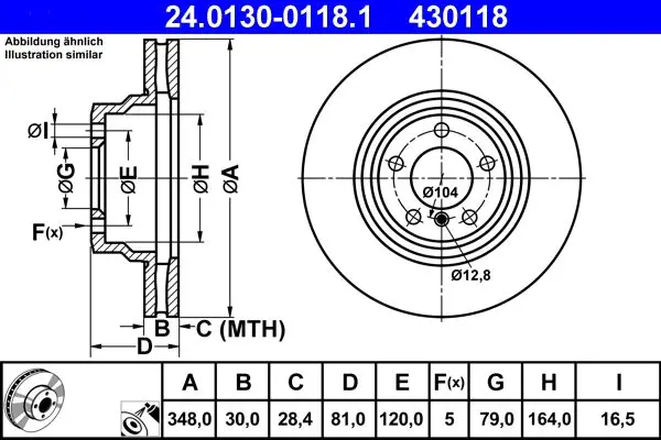 Тормозной диск передний вентилируемый ATE 24.0130-0118.1