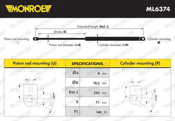 Газовая пружина столика MONROE ML6374