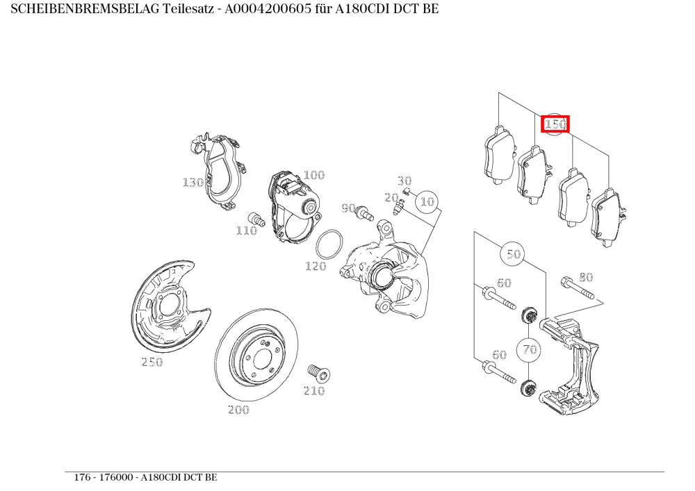 Комплект тормозных колодок A 176, B 246 Mercedes-Benz A0004200605