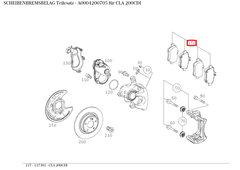 Комплект тормозных колодок CLA 117, GLA 156, E 212, A 176 Mercedes-Benz A0004200705