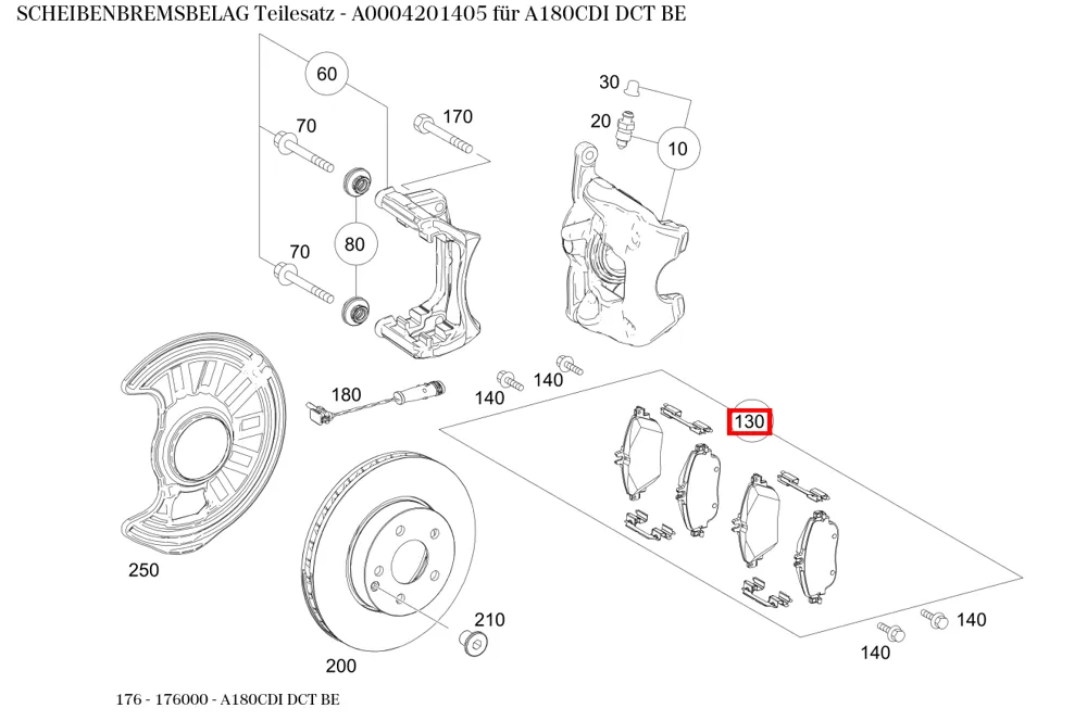 Комплект тормозных колодок для A 176 и B 246 Mercedes-Benz A0004201405