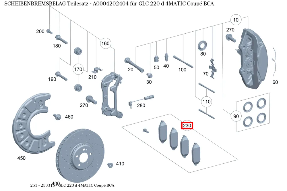 Комплект дисковых тормозных колодок для GLC X253 Mercedes-Benz A0004202404