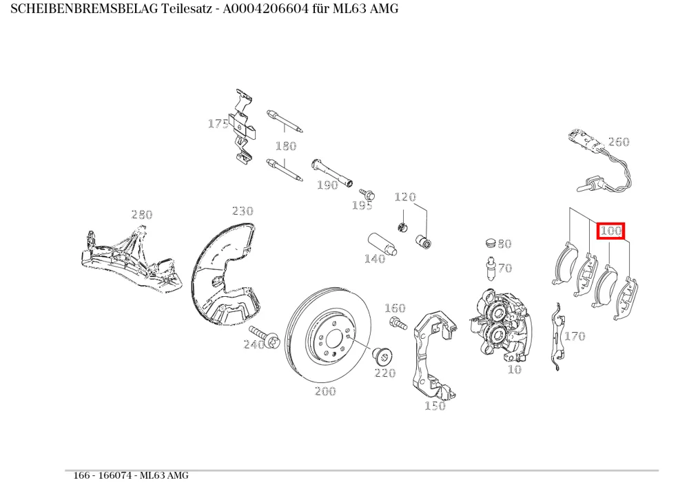 Комплект дисковых тормозных колодок M166, GLE C292 Mercedes-Benz A0004206604