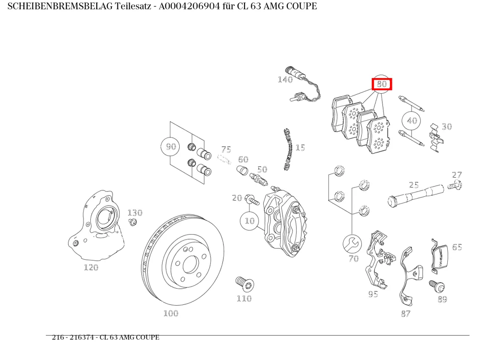 Комплект тормозных колодок для CL-класса 216 Mercedes-Benz A0004206904