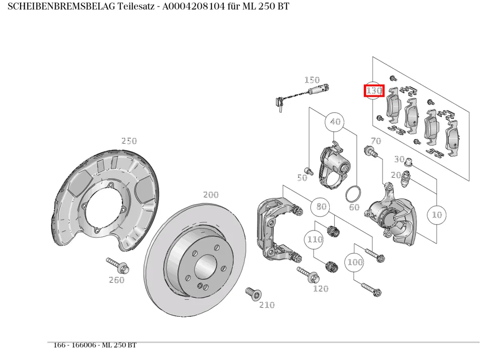 Комплект тормозных колодок дисковых для M W166 Mercedes-Benz A0004208104