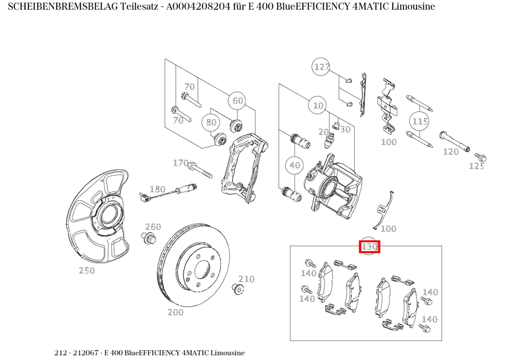 Комплект тормозных колодок дисковых для E W212, CLS W218 Mercedes-Benz A0004208204