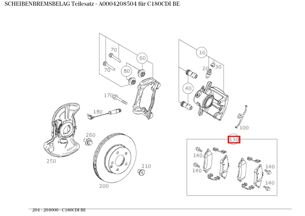 Комплект дисковых тормозных колодок C W204, Maybach 240 Mercedes-Benz A0004208504
