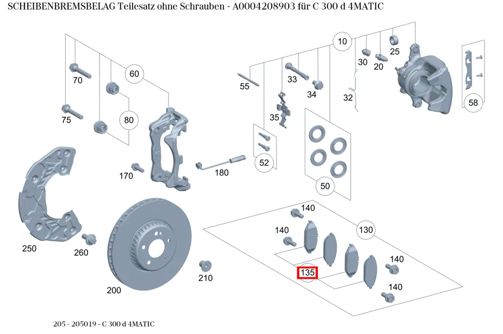 Комплект тормозных колодок дисковых для C W205, E W213 Mercedes-Benz A0004208903