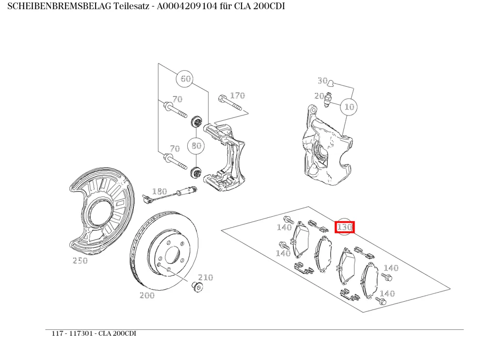 Комплект тормозных колодок CLA 117, GLA 156, E 212, A 176 Mercedes-Benz A0004209104