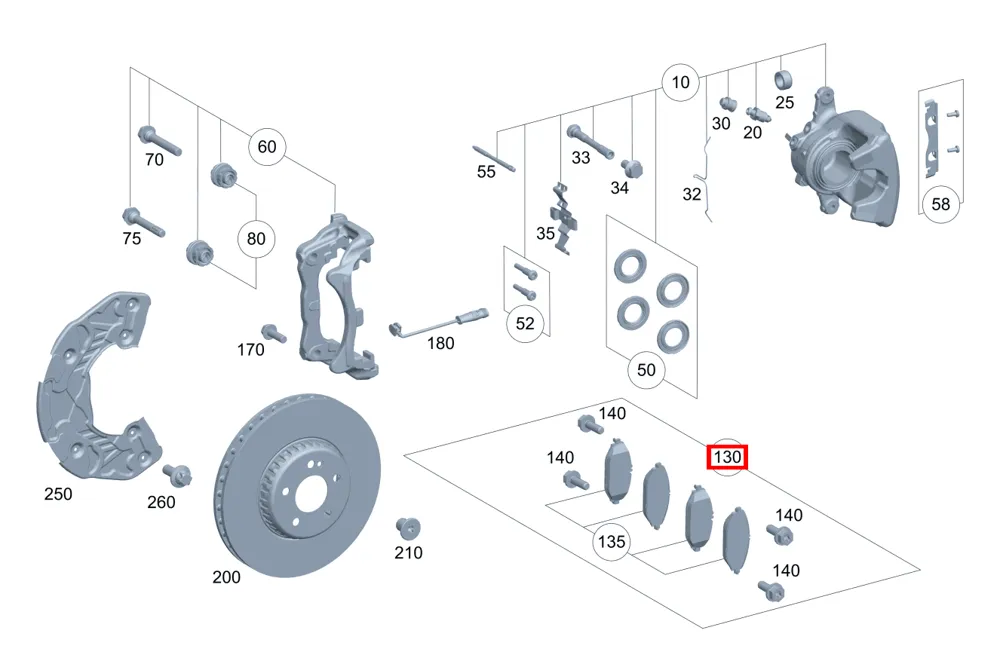 Комплект тормозных колодок для C W205, CLK W209, E C238 Mercedes-Benz A0004209300