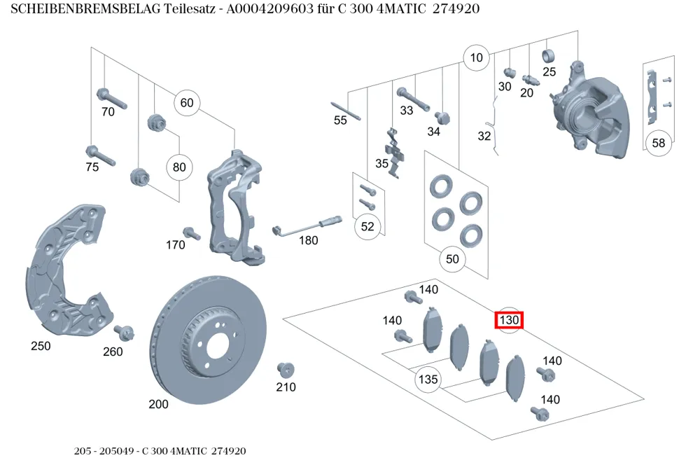 Комплект тормозных колодок дисковых для C W205, E W213, CLS W257 Mercedes-Benz A0004209603