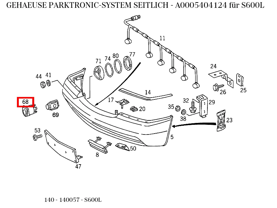 Корпус бокового датчика парктроника для S-класса 140 Mercedes-Benz A0005404124
