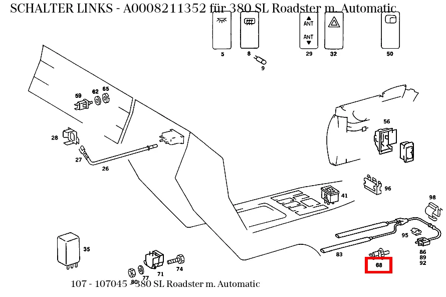 Выключатель двери водителя для SLC R107, /8 W115 Mercedes-Benz A0008211352