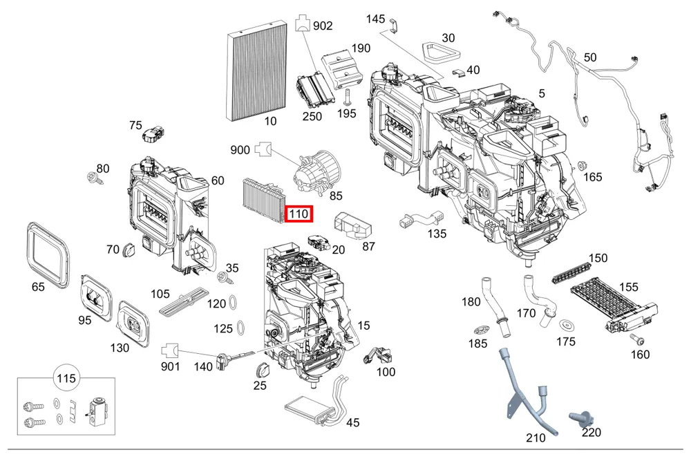Испаритель кондиционера для 190 201, B 245 и G 460 Mercedes-Benz A0008304801