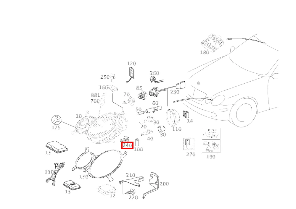 Болт шестигранный комбинированный блока фонаря на раме M5x20 для E W211, CLS W219, GLC X253 Mercedes-Benz A0009901100