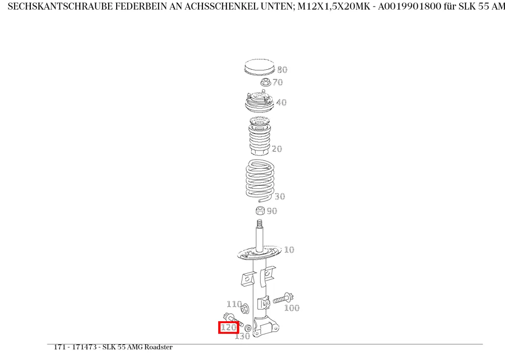 Болт стойки к кулаку M12x1,5x20 нижний Mercedes-Benz A0019901800