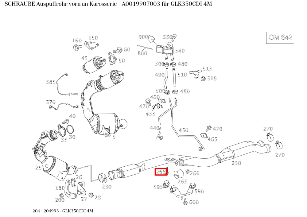 Болт выхлопной трубы к кузову передний для C-класса 204 Mercedes-Benz A0019907003