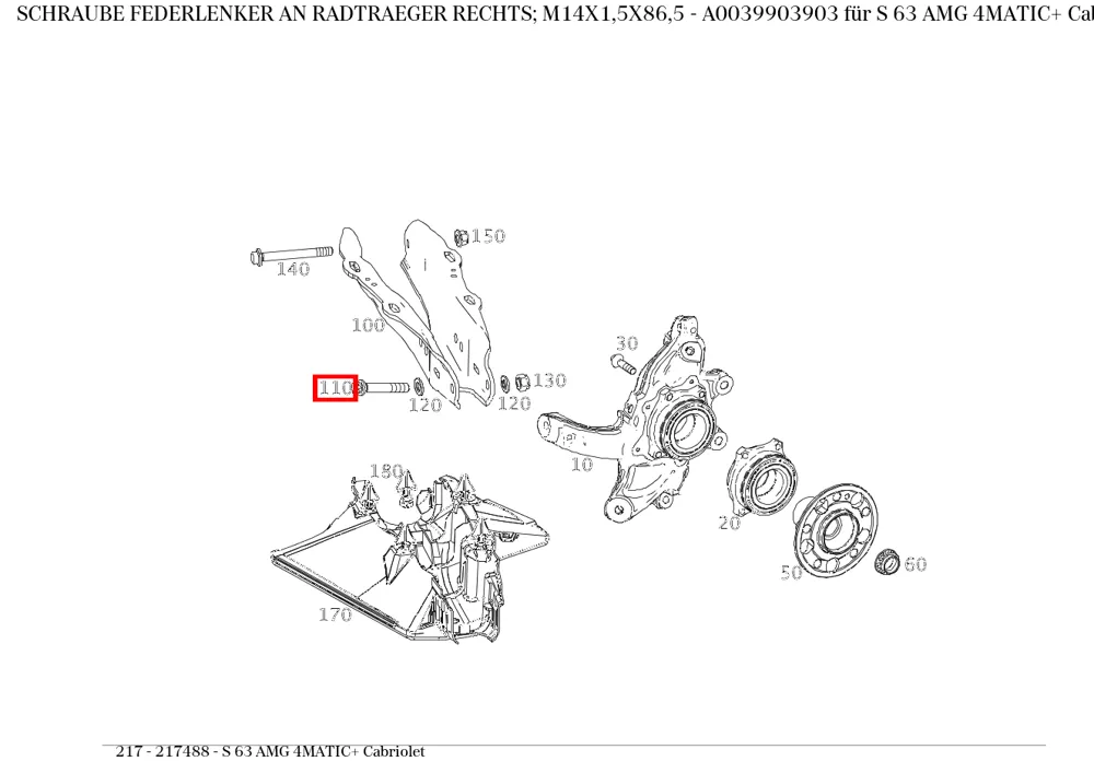 Болт стойки к рычагу M14x1,5x86,5 левый и правый Mercedes-Benz A0039903903