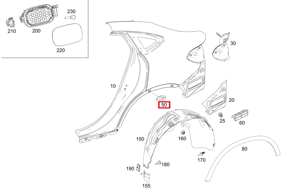Заглушка боковины задняя правая для GLC 253 и EQC 293 Mercedes-Benz A0039984850