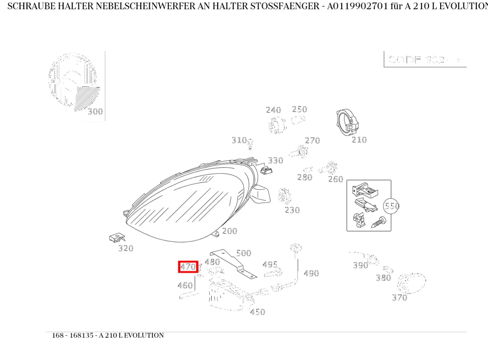 Болт противотуманной фары для A 168 и E 210 Mercedes-Benz A0119902701