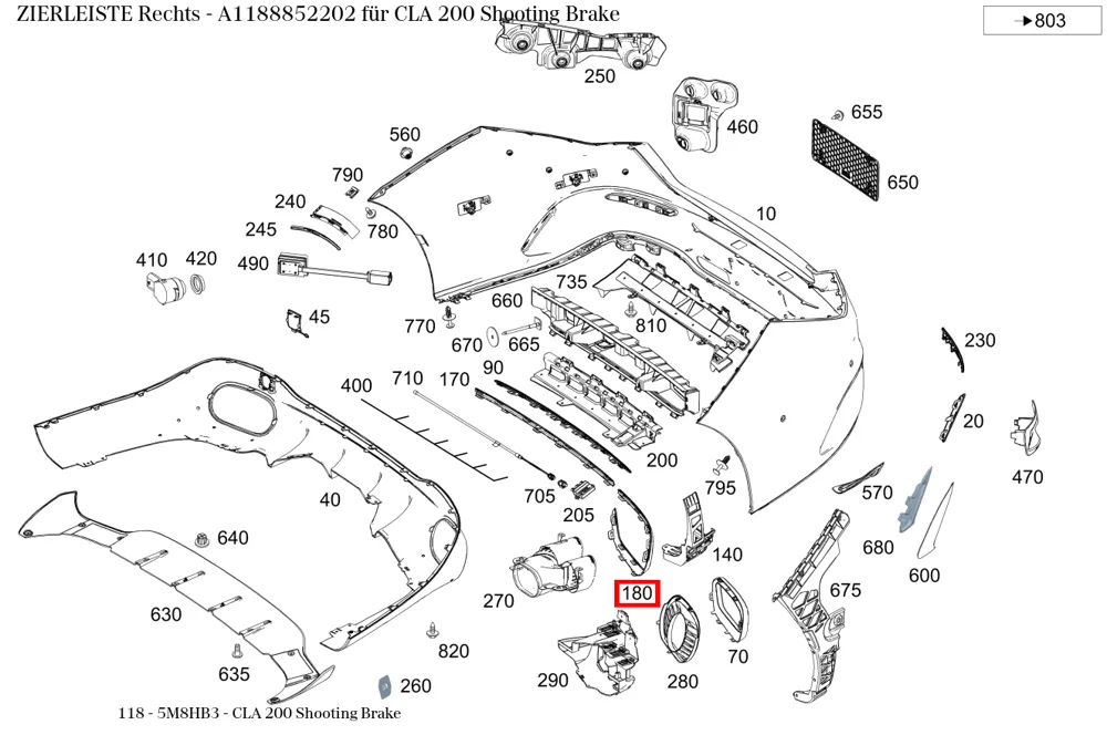 Молдинг правый для CLA W118, C W205, A W177 Mercedes-Benz A1188852202