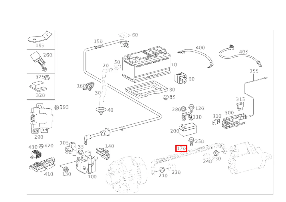 Силовой провод стартера и генератора для M-класса 164 Mercedes-Benz A1645403630